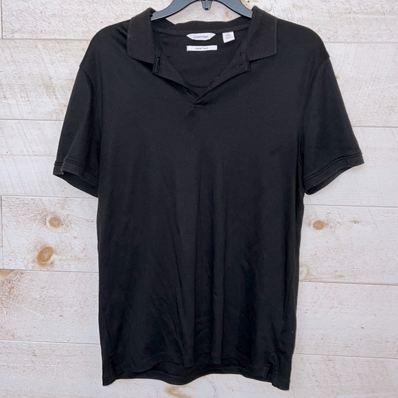 CALVIN KLEIN Men's Black Liquid Touch Fabric Short Sleeve Polo Shirt Size S - Picture 1 of 4